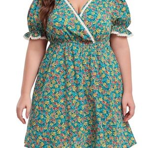 Charming Floral Wrap Dress in Blue and Yellow